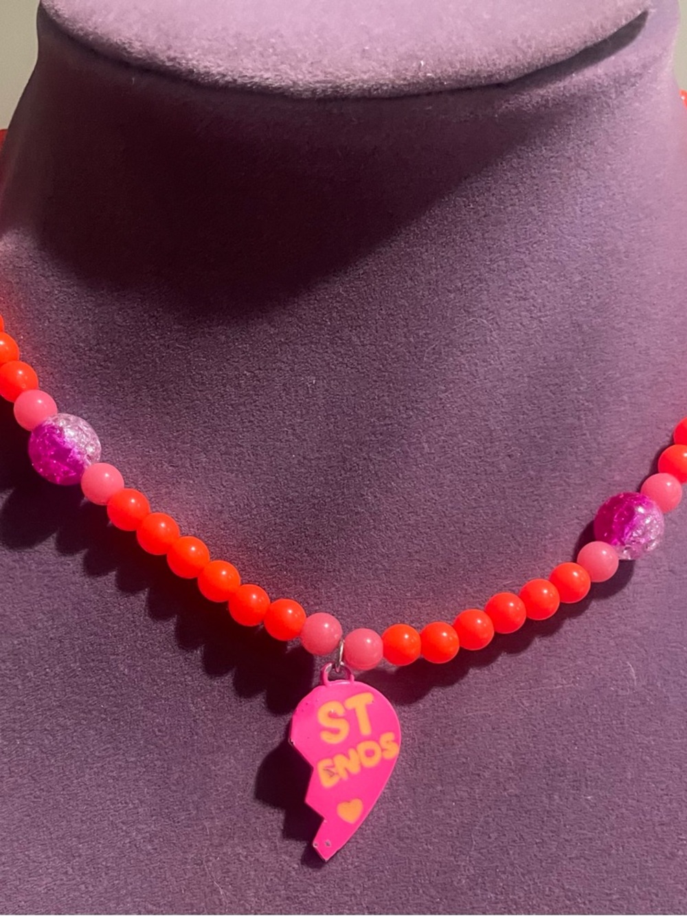 Bright Pink and Purple Beaded Kids Best Friend necklace with purple accent beads